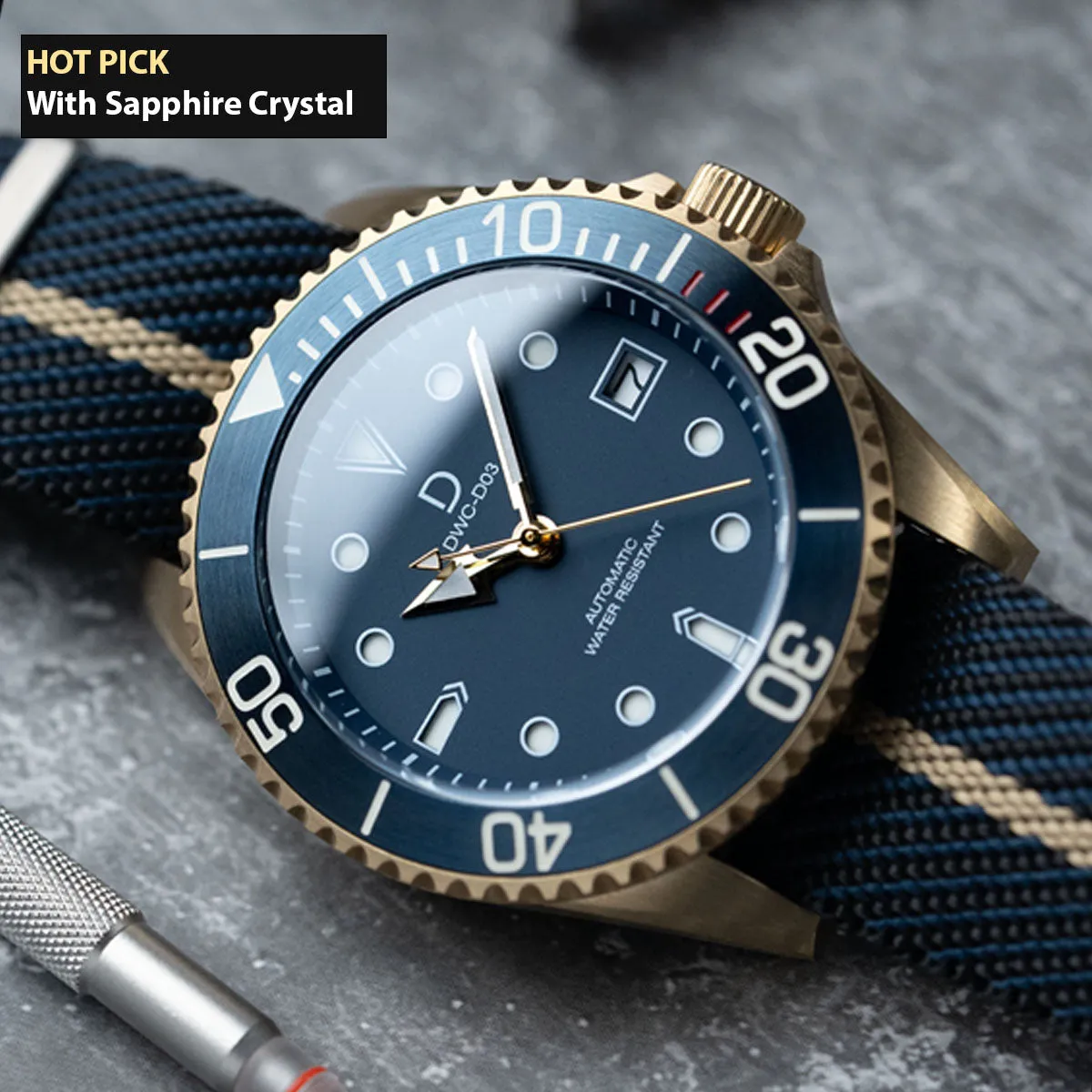 42mm Blue Bronze Dive Watch kit with Fabric Strap | D03 Deep Blue Sandwich Dial with BGW9 SuperLume | Movement: Seiko Automatic