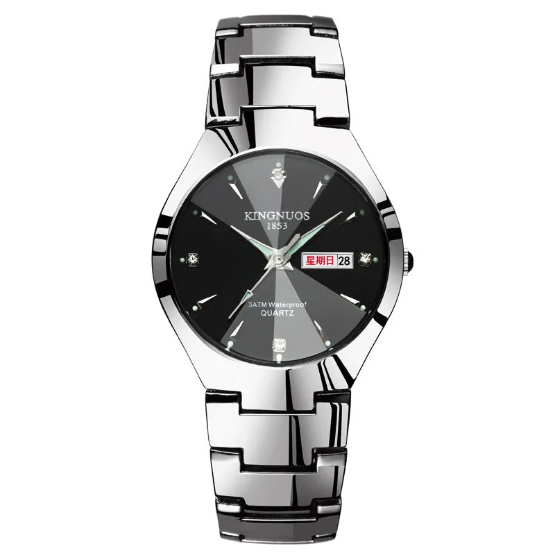 Automatic quartz non-mechanical tungsten steel couple watch