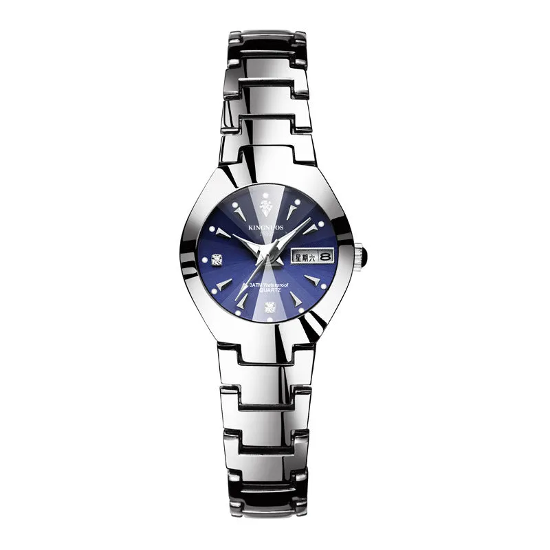 Automatic quartz non-mechanical tungsten steel couple watch