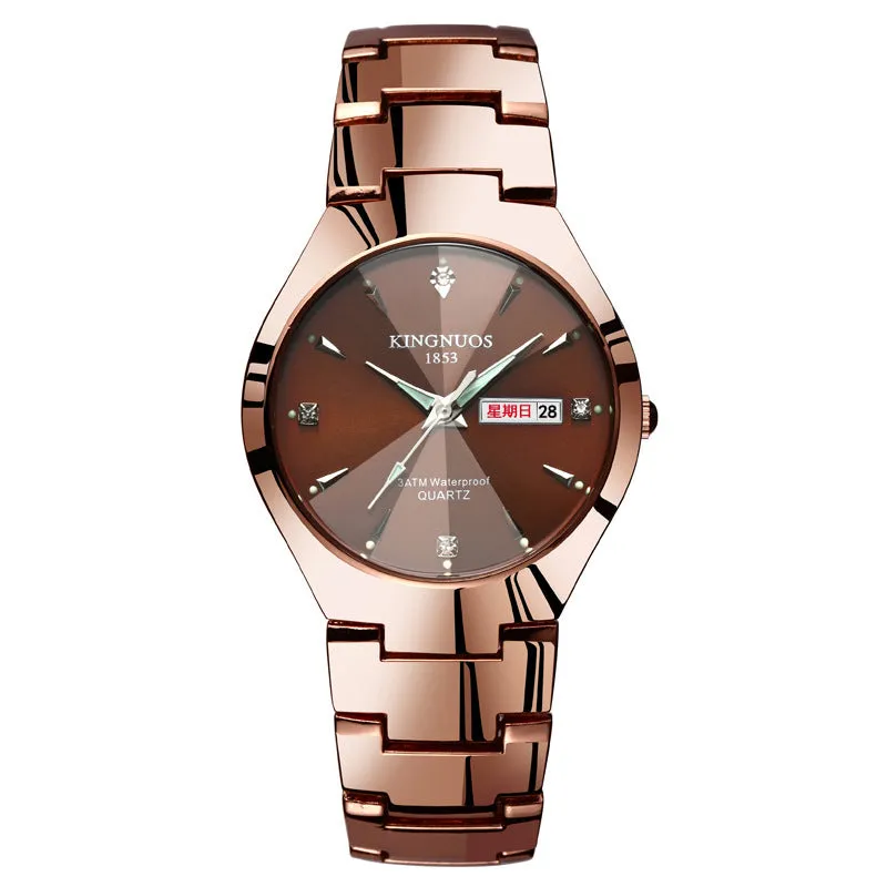 Automatic quartz non-mechanical tungsten steel couple watch