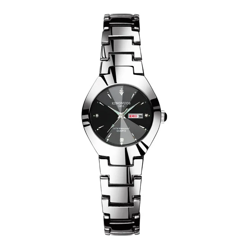 Automatic quartz non-mechanical tungsten steel couple watch