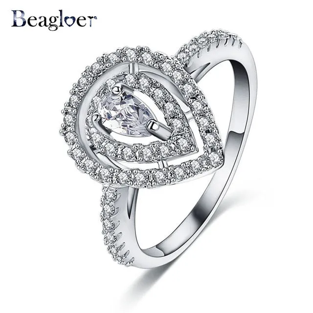 Beagloer Two-Tone Connected Rose Gold/Silver Color Love Heart Wedding Ring Promise Anillos CRI1035