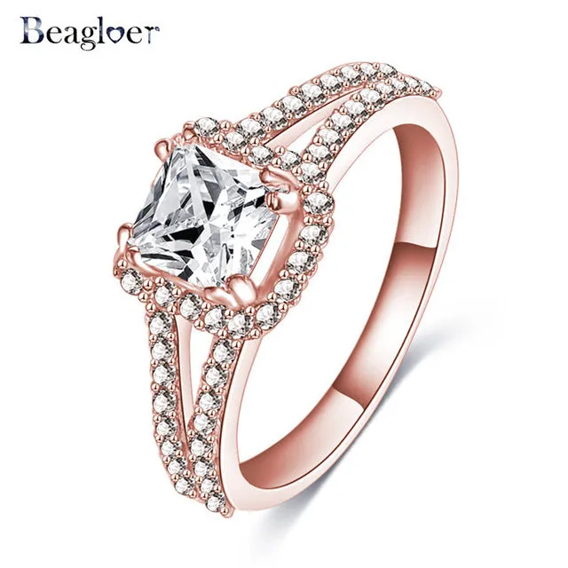 Beagloer Two-Tone Connected Rose Gold/Silver Color Love Heart Wedding Ring Promise Anillos CRI1035