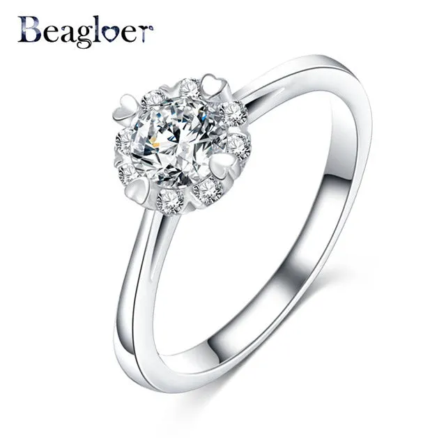 Beagloer Two-Tone Connected Rose Gold/Silver Color Love Heart Wedding Ring Promise Anillos CRI1035