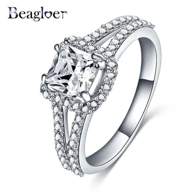 Beagloer Two-Tone Connected Rose Gold/Silver Color Love Heart Wedding Ring Promise Anillos CRI1035