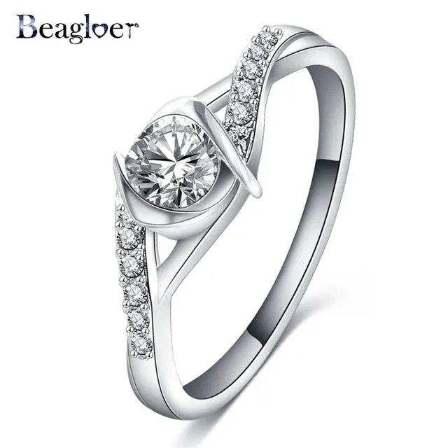 Beagloer Two-Tone Connected Rose Gold/Silver Color Love Heart Wedding Ring Promise Anillos CRI1035