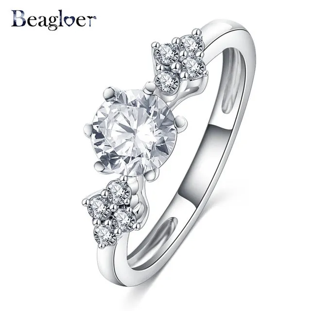 Beagloer Two-Tone Connected Rose Gold/Silver Color Love Heart Wedding Ring Promise Anillos CRI1035