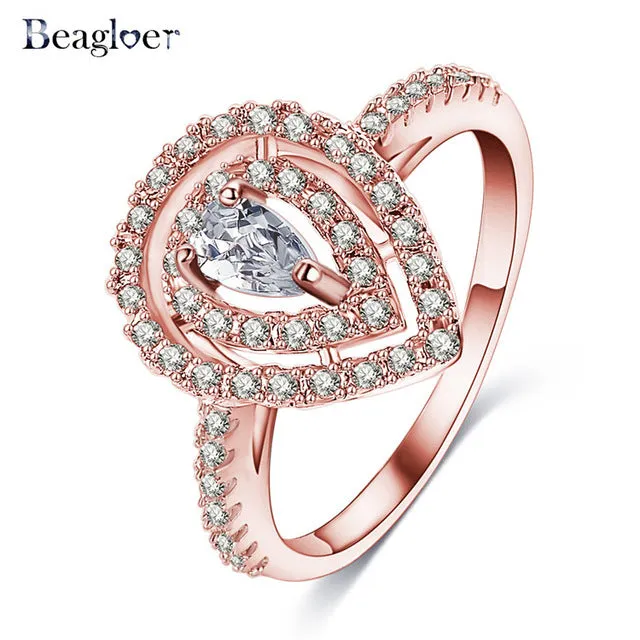 Beagloer Two-Tone Connected Rose Gold/Silver Color Love Heart Wedding Ring Promise Anillos CRI1035