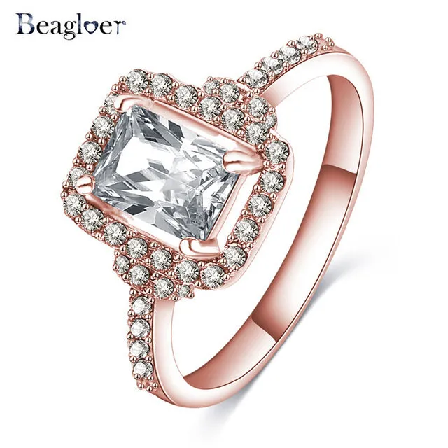 Beagloer Two-Tone Connected Rose Gold/Silver Color Love Heart Wedding Ring Promise Anillos CRI1035