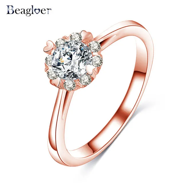 Beagloer Two-Tone Connected Rose Gold/Silver Color Love Heart Wedding Ring Promise Anillos CRI1035