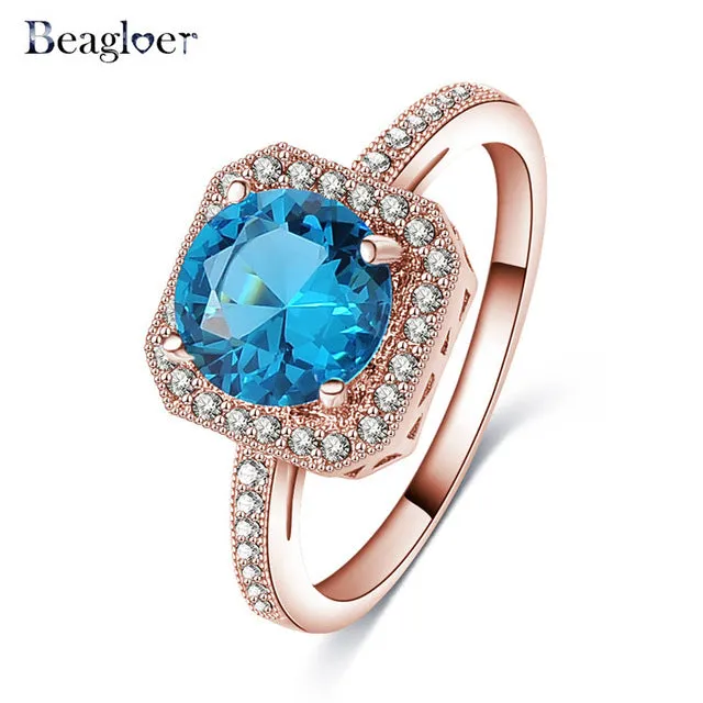 Beagloer Two-Tone Connected Rose Gold/Silver Color Love Heart Wedding Ring Promise Anillos CRI1035