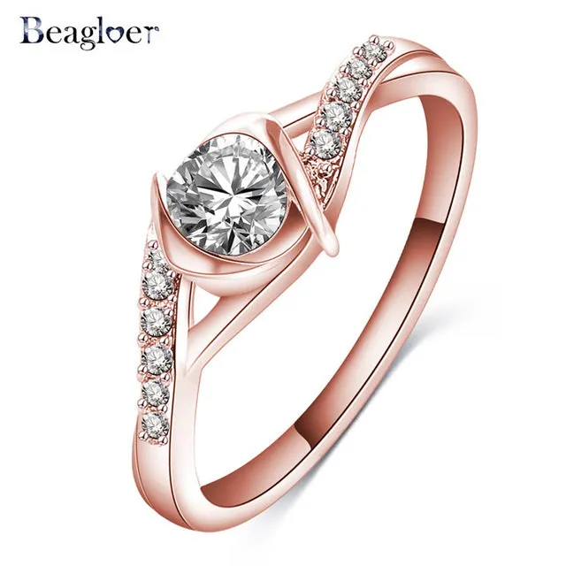 Beagloer Two-Tone Connected Rose Gold/Silver Color Love Heart Wedding Ring Promise Anillos CRI1035