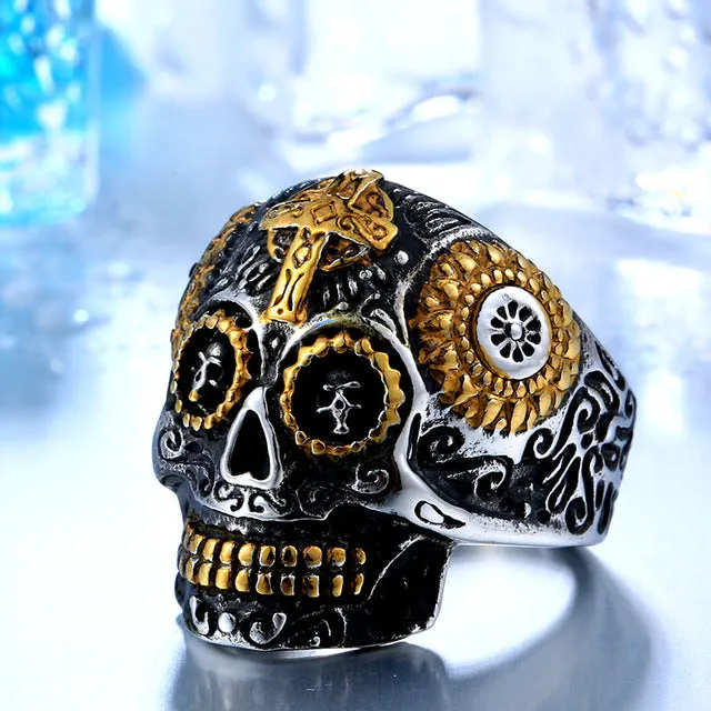 BEIER Cool Men's Gothic Carving Ring Man Stainless Steel High Quality Detail Biker Skull Jewelry For Boy BR8-327