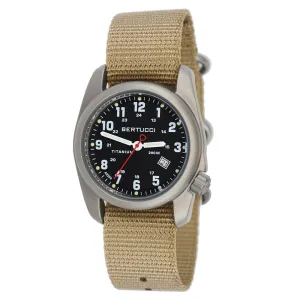 Bertucci Mens A-2T Titanium Watch - Khaki Nylon Strap - Black Dial - 12202