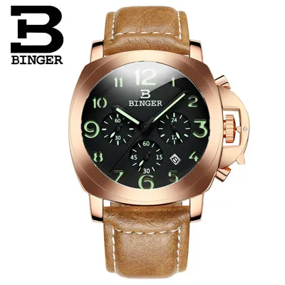 Binger Swiss Luminous Quartz Watch Men B 9015