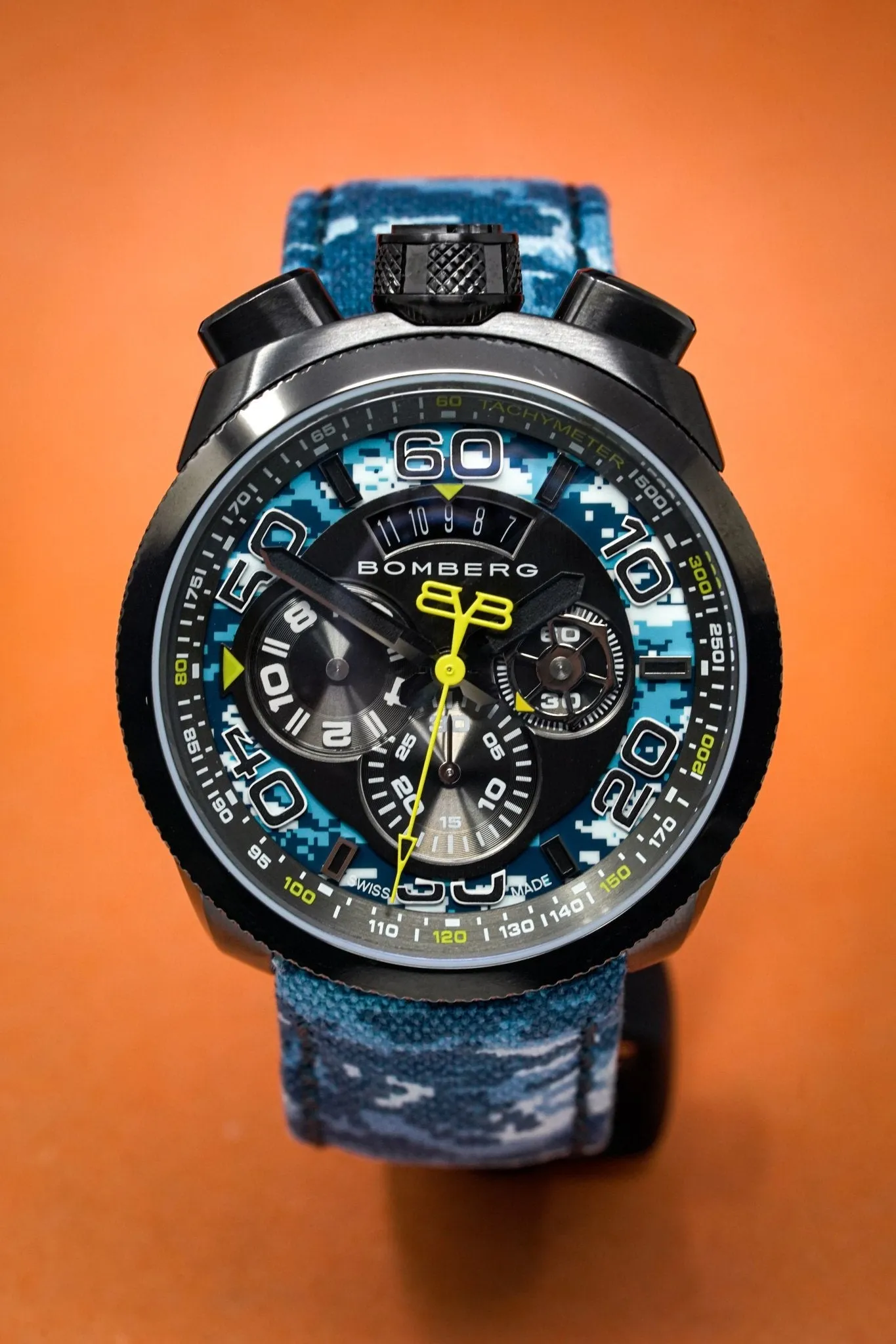 Bomberg Men's Chronograph Watch BOLT-68 Blue Camo Limited Edition BS45CHPGM.035.3