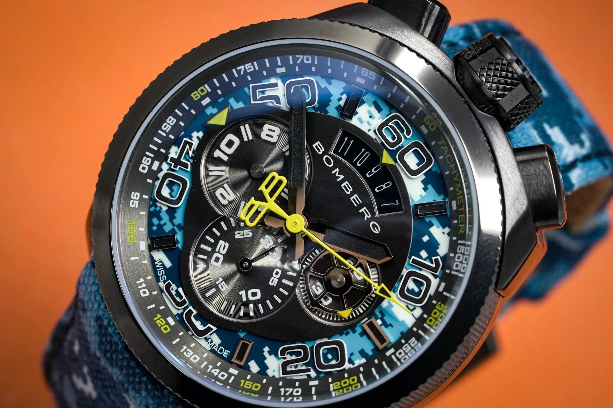 Bomberg Men's Chronograph Watch BOLT-68 Blue Camo Limited Edition BS45CHPGM.035.3