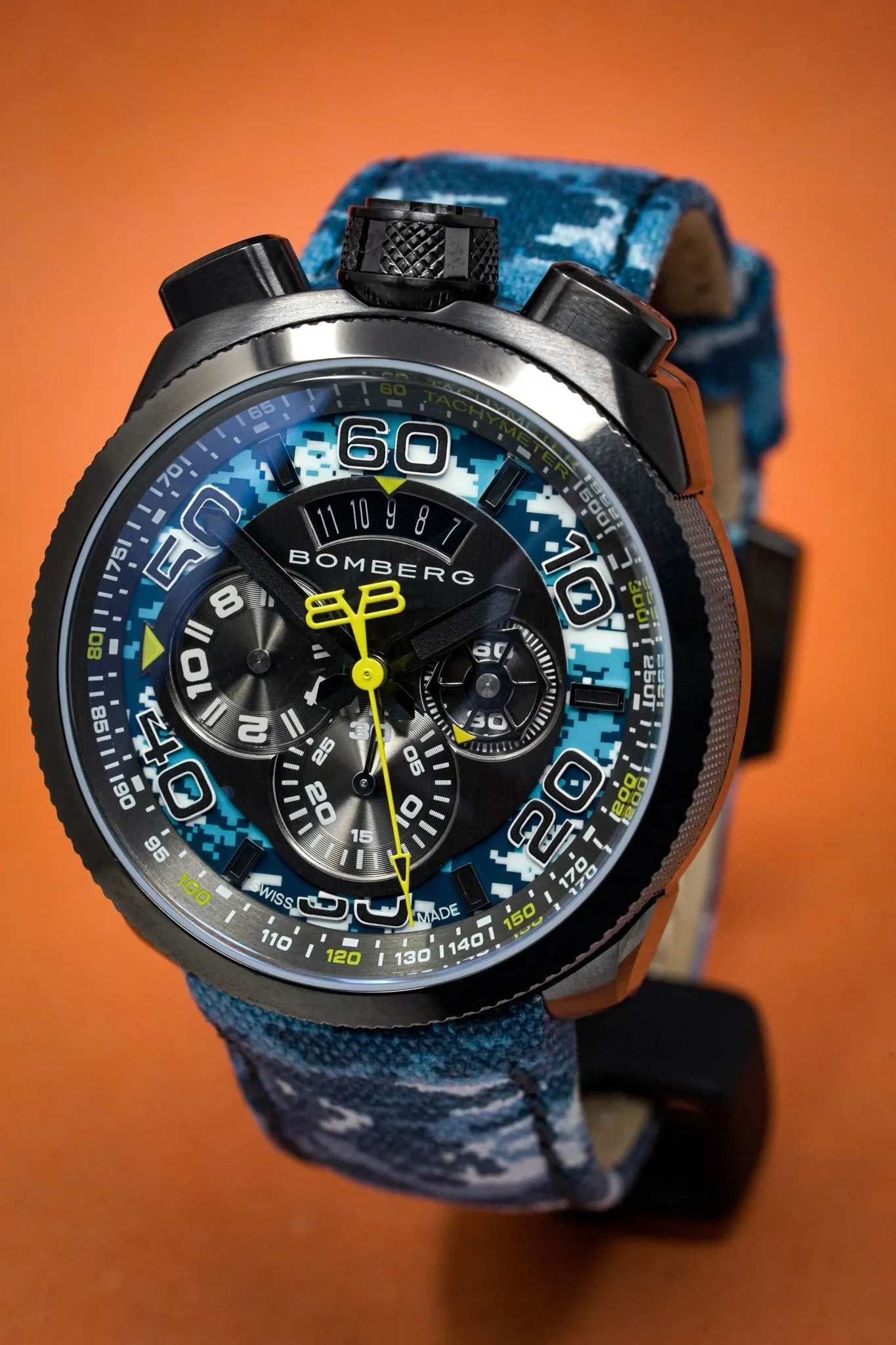 Bomberg Men's Chronograph Watch BOLT-68 Blue Camo Limited Edition BS45CHPGM.035.3