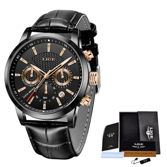 Casual Leather Business Male Waterproof Wristwatch