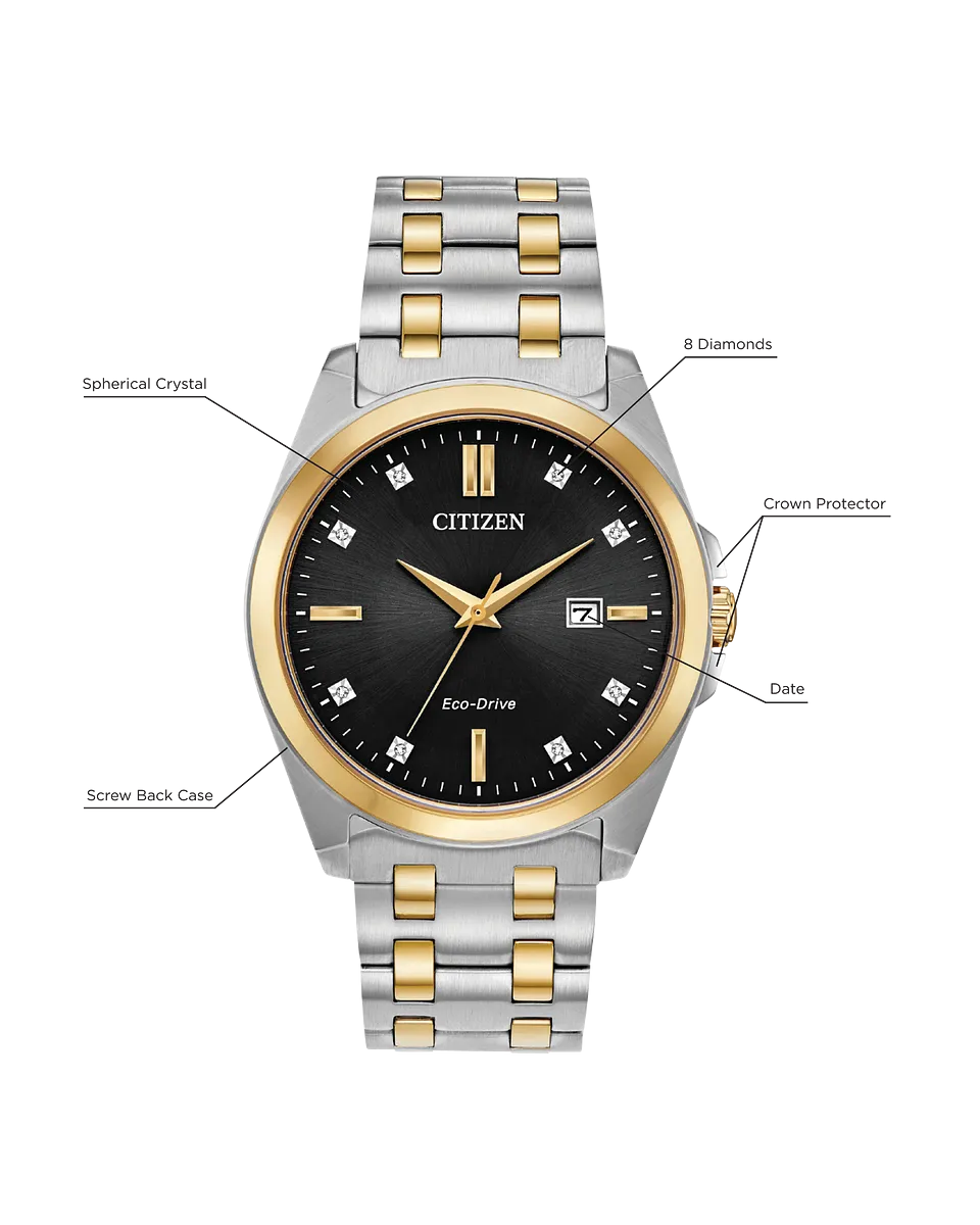 Citizen Corso Silver and Gold With Black Dial Dress Watch BM7107-50E