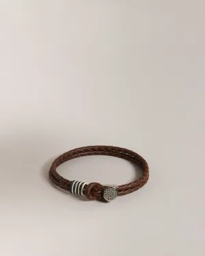 Coen Woven Leather Double Strap Bracelet Stone