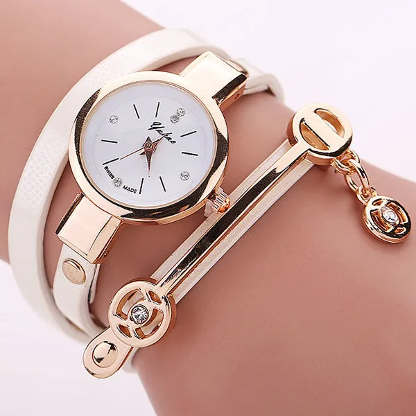 Fashion Style Leather Casual Bracelet Watch Wristwatch Women Dress Watches Long Leather Bracelet Watch