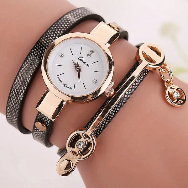 Fashion Style Leather Casual Bracelet Watch Wristwatch Women Dress Watches Long Leather Bracelet Watch