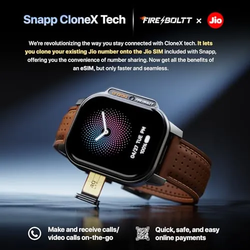 Fire-Boltt Snapp Smart Watch, Selfie Camera, 4G Nano-SIM Slot, 54.1mm AMOLED Display, Play Store- Unlimited apps, 1000mAh Battery, 2GB/4GB RAM   16GB/64GB ROM (Cocoa Brown)