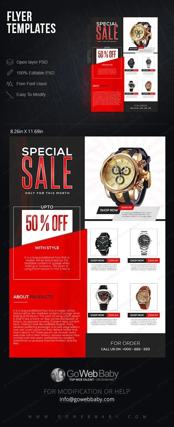 Flyer templates For Website Marketing  - Exclusive Watches For Men