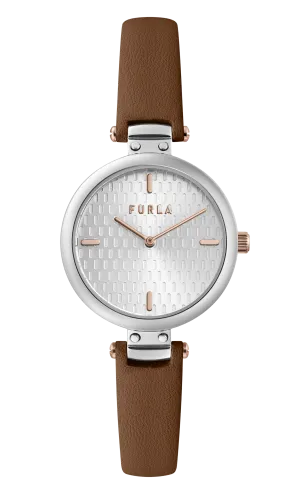 Furla - New Pin Silver Dial Brown Leather Watch