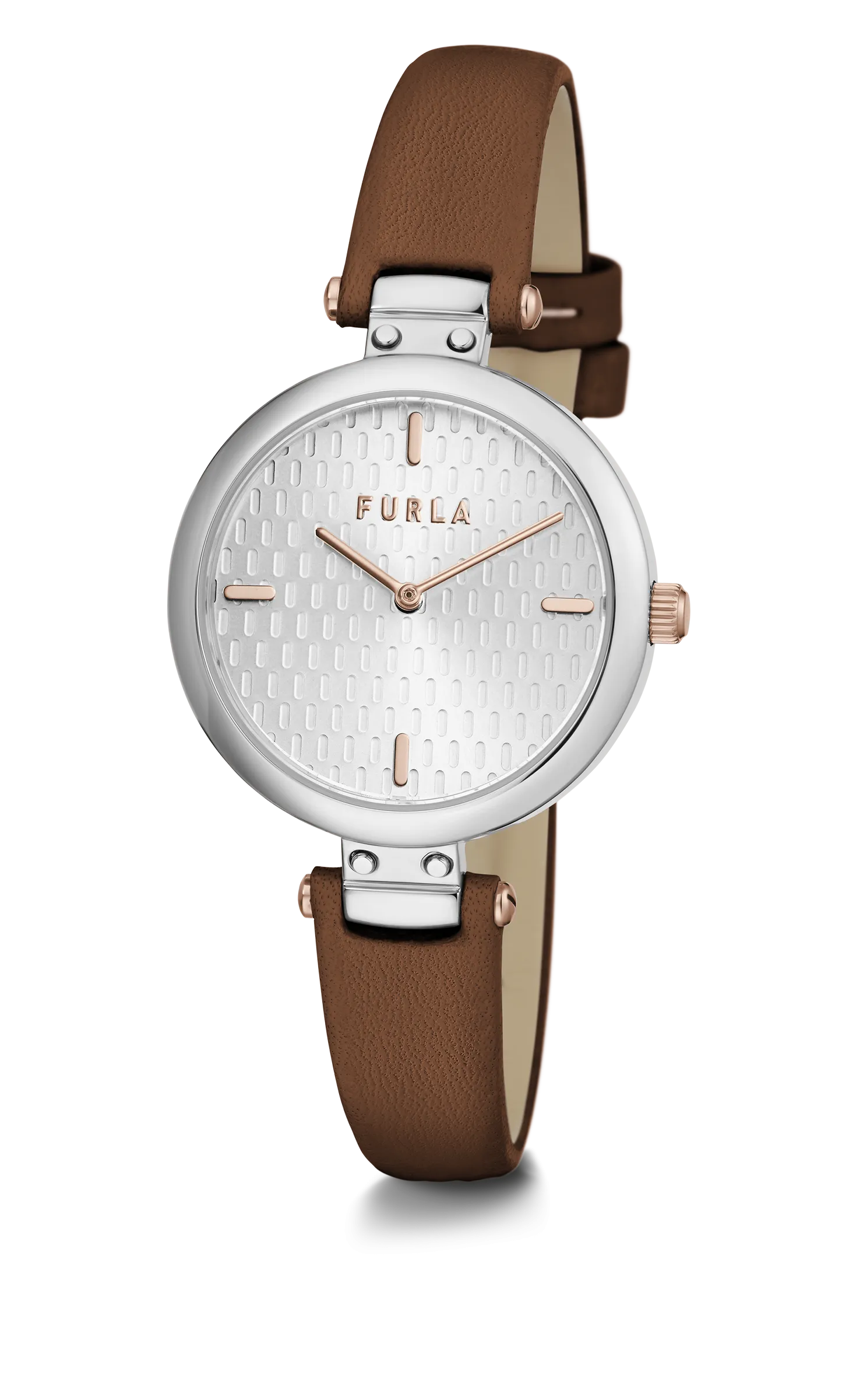 Furla - New Pin Silver Dial Brown Leather Watch