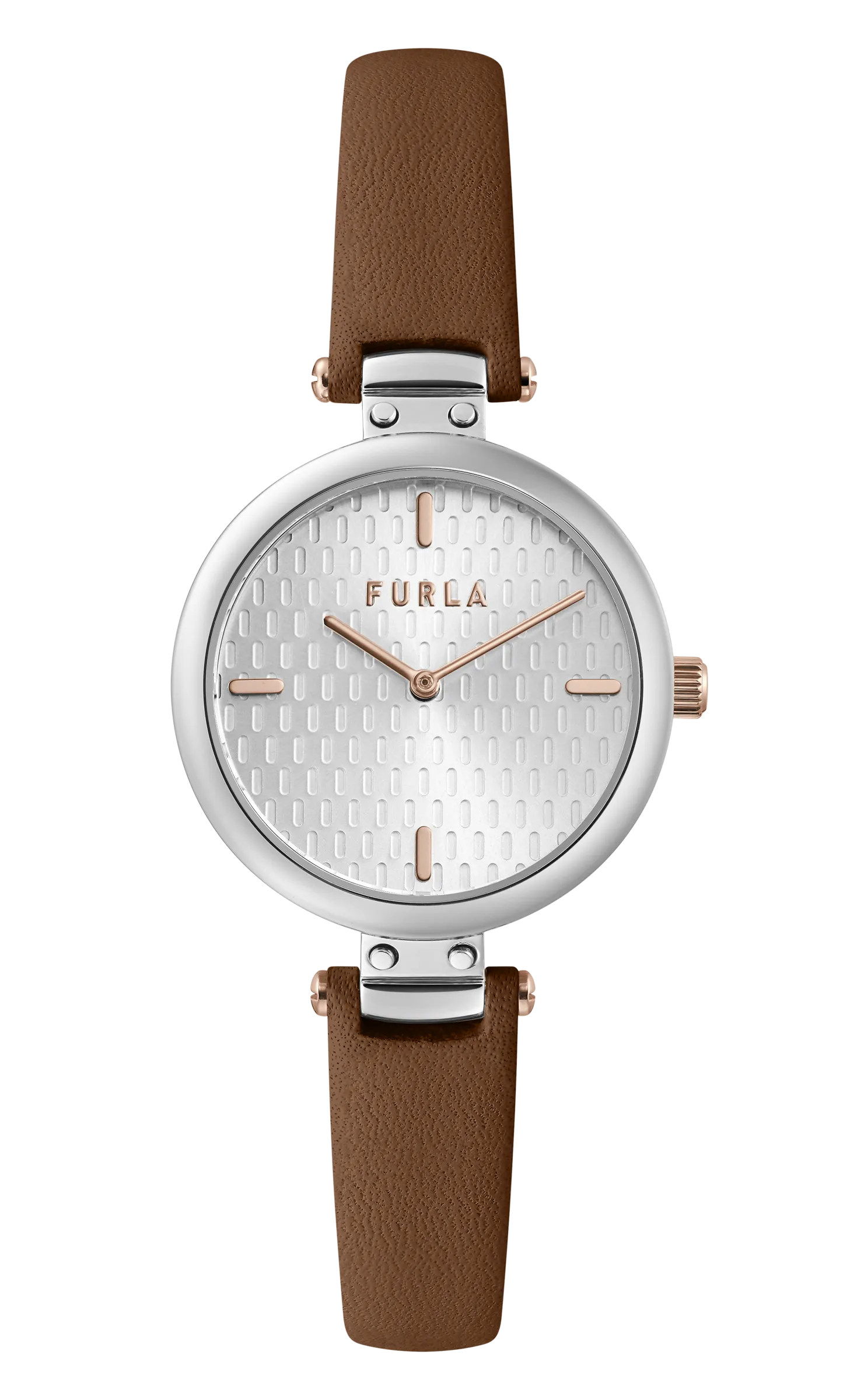 Furla - New Pin Silver Dial Brown Leather Watch