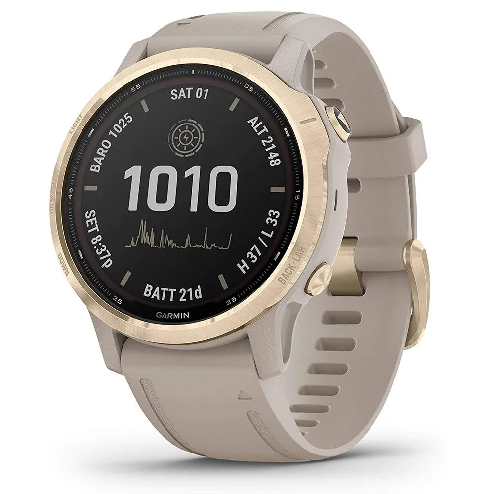 Garmin fenix 6s Pro Light Sand Silicone Band Digital Dial Solar Multisport GPS Smartwatch - 010-02409-10