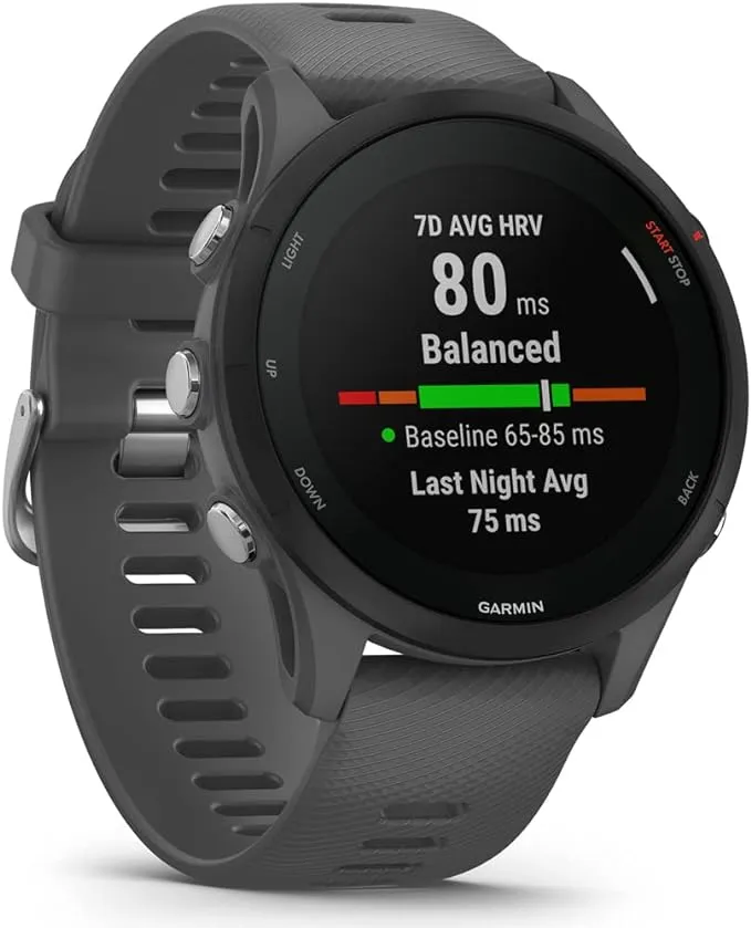 Garmin Forerunner 255 Slate Gray Smaller GPS Running Advanced Insights Long-Lasting Battery Smartwatch - 010-02641-00