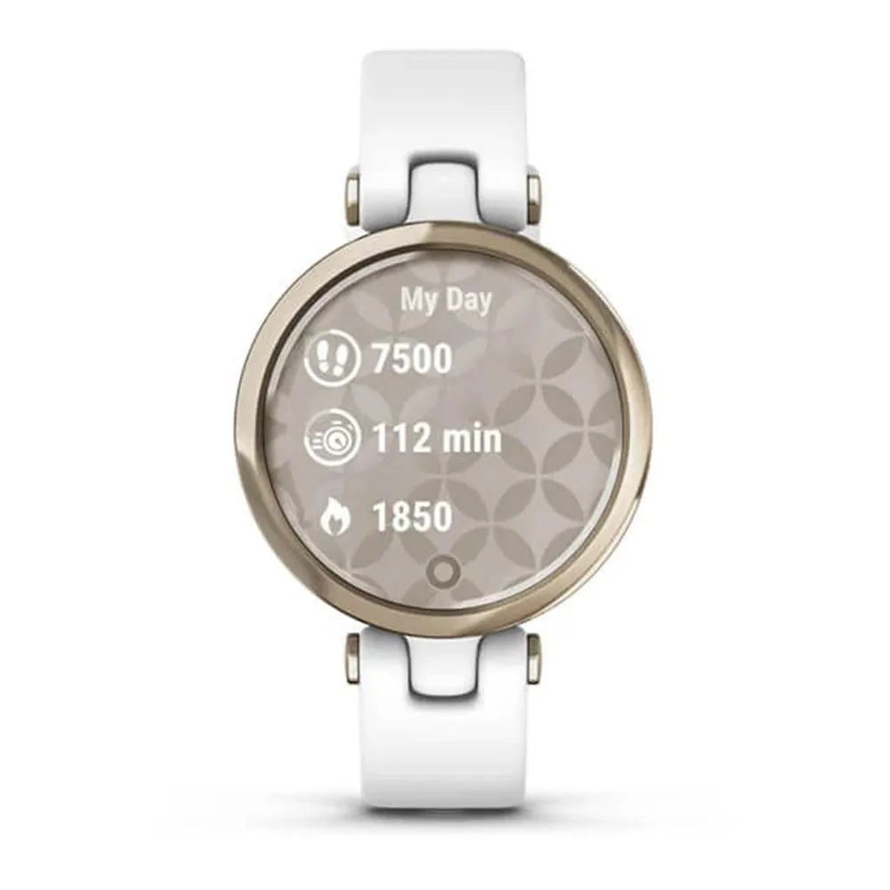 Garmin Lily Touchscreen Patterned Lens Cream Gold Bezel White Case and Silicone Band Small GPS Smartwatch - 010-02384-00