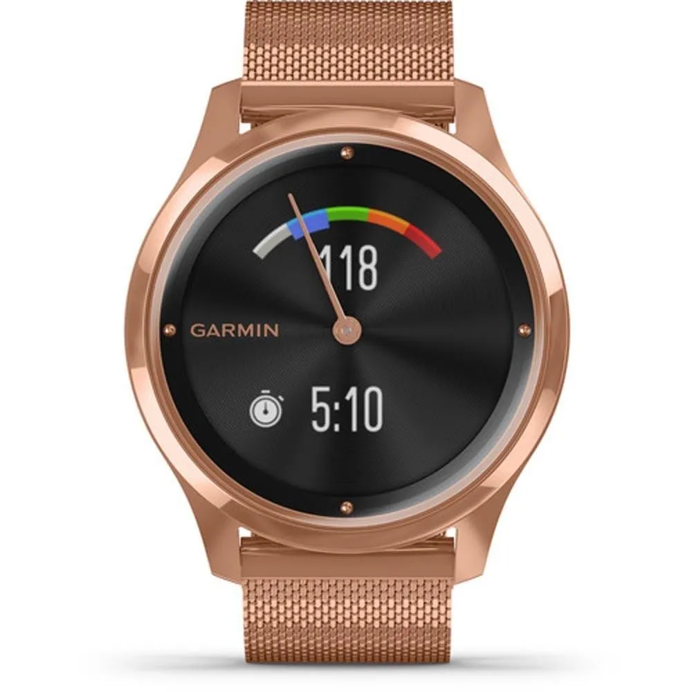 Garmin vivomove Luxe Rose Gold Milanese Stainless Steel Band Black Ana-Digi Dial Hybrid Watch - 010-02241-04