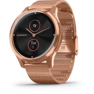 Garmin vivomove Luxe Rose Gold Milanese Stainless Steel Band Black Ana-Digi Dial Hybrid Watch - 010-02241-04