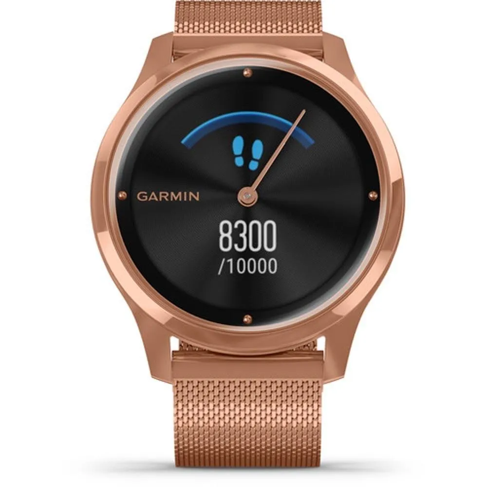 Garmin vivomove Luxe Rose Gold Milanese Stainless Steel Band Black Ana-Digi Dial Hybrid Watch - 010-02241-04