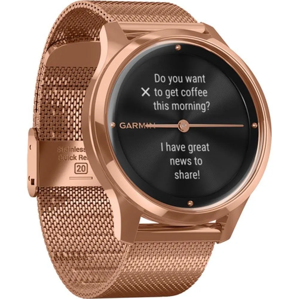 Garmin vivomove Luxe Rose Gold Milanese Stainless Steel Band Black Ana-Digi Dial Hybrid Watch - 010-02241-04