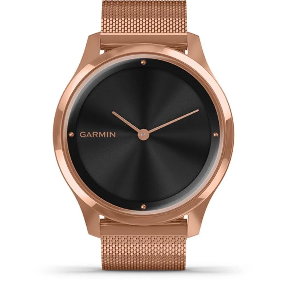 Garmin vivomove Luxe Rose Gold Milanese Stainless Steel Band Black Ana-Digi Dial Hybrid Watch - 010-02241-04