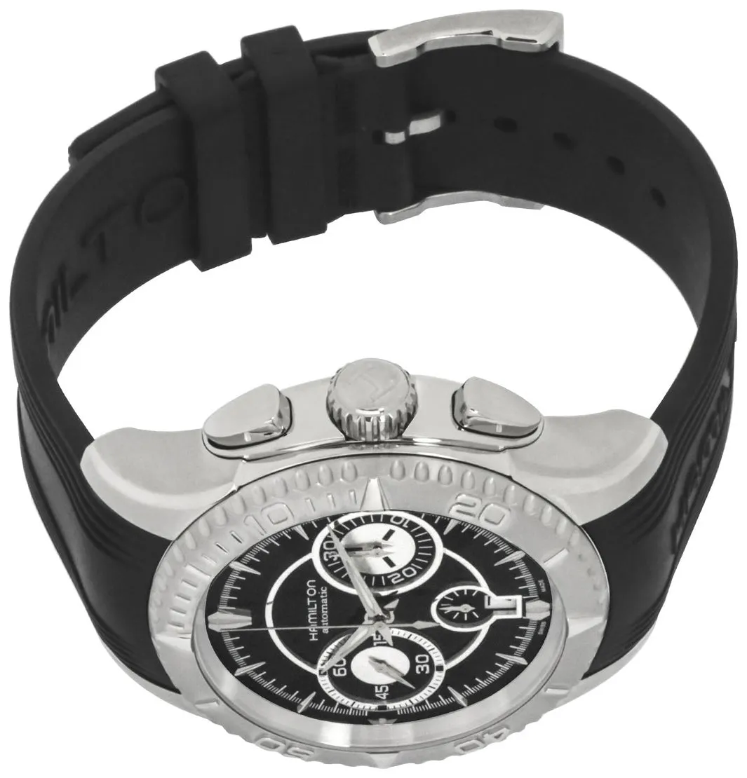 Hamilton Jazzmaster Seaview Stainless Steel Automatic Chronograph Date Black Rubber Strap Men’s Watch H37616331