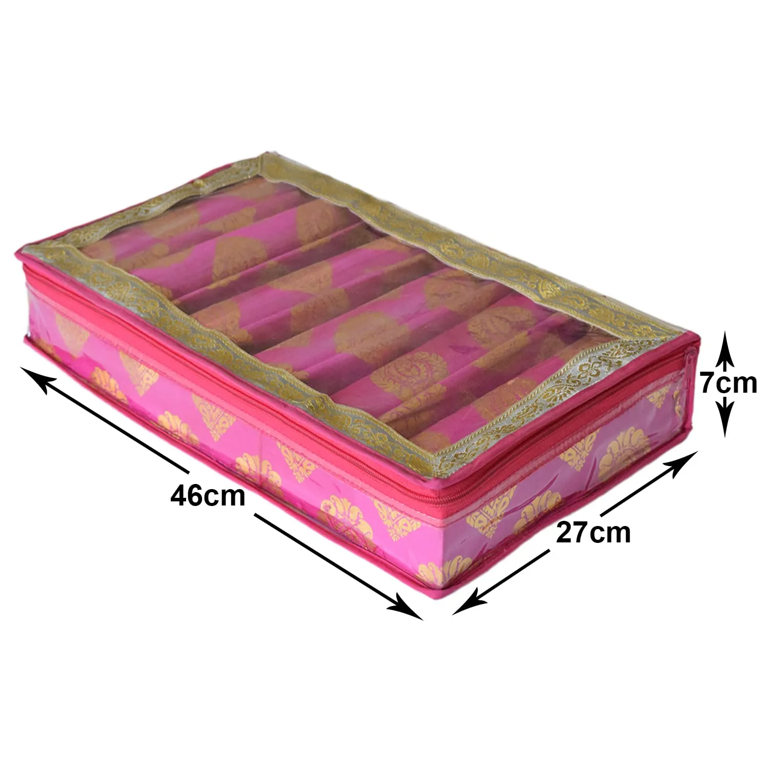 Heart Home Bareque Seamless Design Laminated 6 Rod Box, Organizer For Bangle, Watches, Bracelets, Jewellery With Tranasparent Top (Pink)-47HH0454