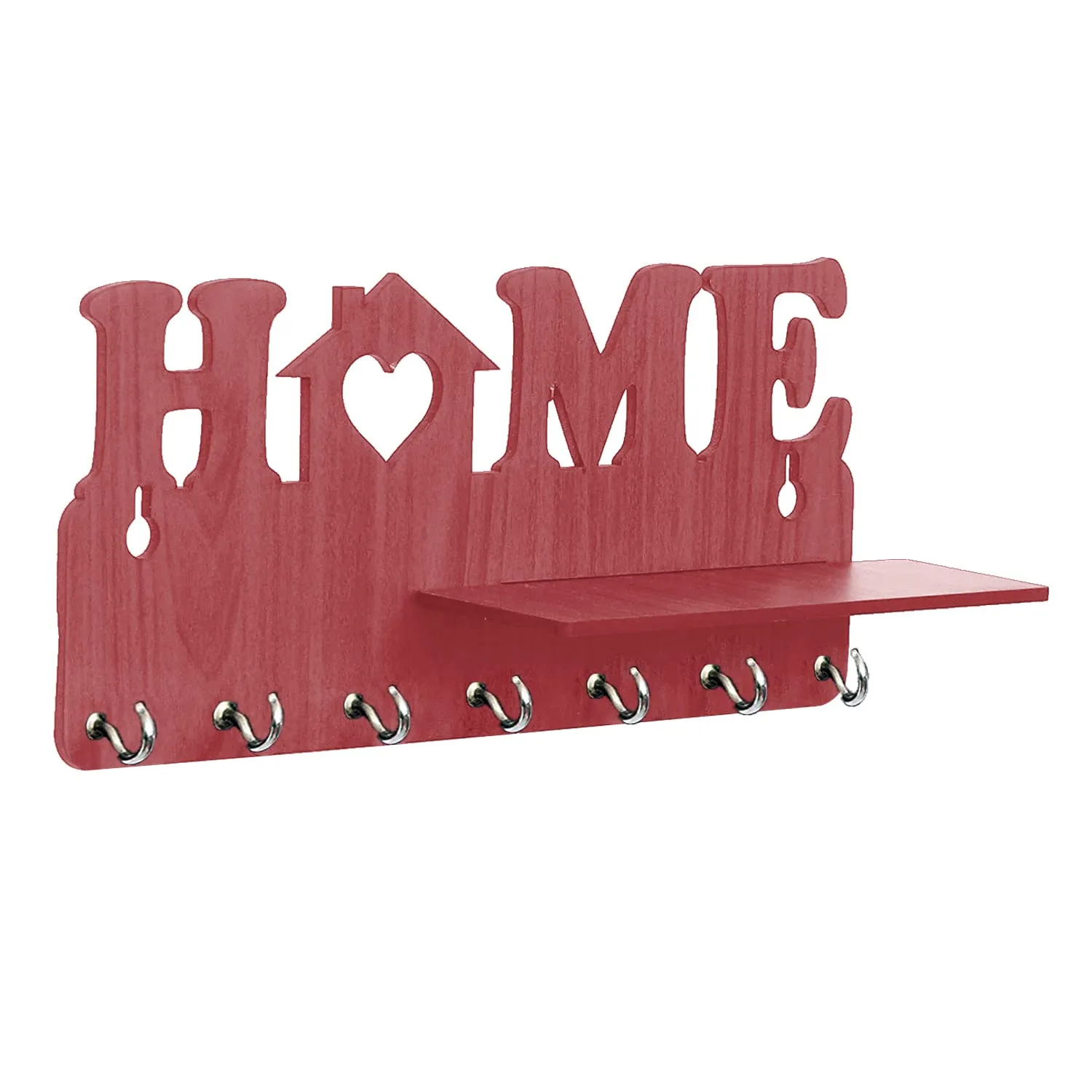 Heart Home Wooden Home Design 7 Hooks Mounted Key Holder | Key Stand with Shelf for Home Decorative (Brown)