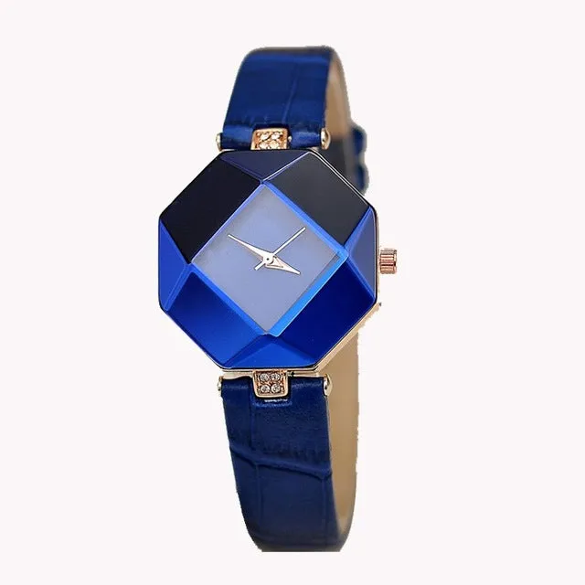 high-quality 2017 new 5color jewelry watch fashion gift table women Watches Jewel gem cut black geometry quartz wristwatches