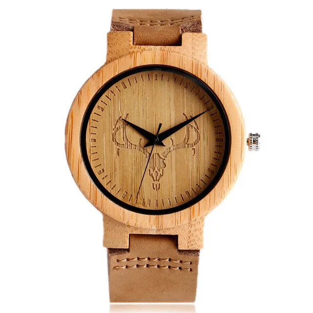 High Quality Handmade Moose Elk Deer Head Watches Natural Wooden Bamboo Clock Quartz Watches Men Women Hot Gifts Reloj de madera