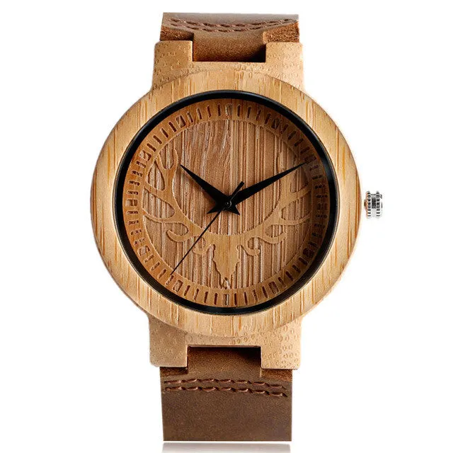 High Quality Handmade Moose Elk Deer Head Watches Natural Wooden Bamboo Clock Quartz Watches Men Women Hot Gifts Reloj de madera