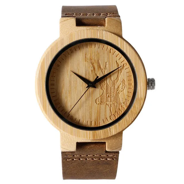 High Quality Handmade Moose Elk Deer Head Watches Natural Wooden Bamboo Clock Quartz Watches Men Women Hot Gifts Reloj de madera