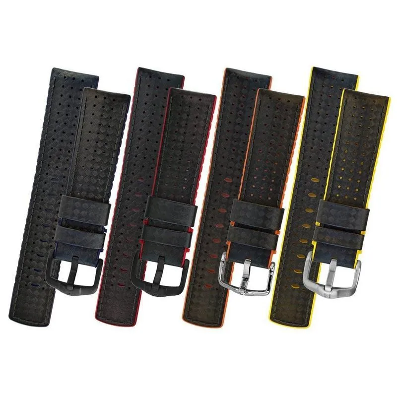 Hirsch AYRTON Carbon Embossed Performance Watch Strap in BLACK / RED