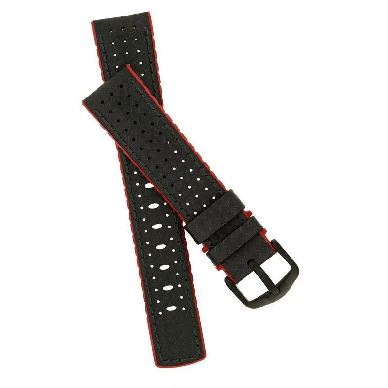 Hirsch AYRTON Carbon Embossed Performance Watch Strap in BLACK / RED