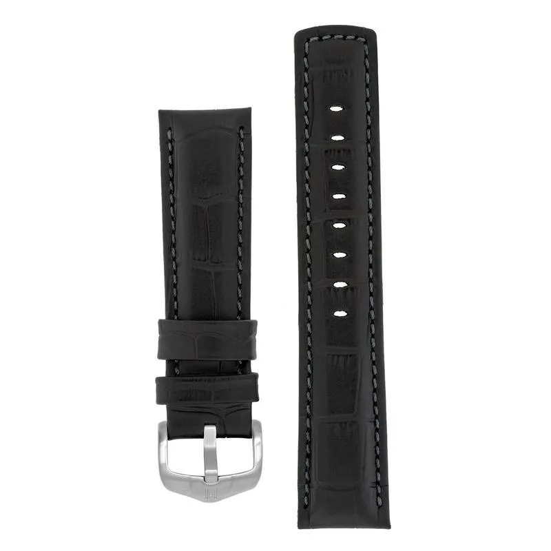 Hirsch GRAND DUKE Water-Resistant Alligator Embossed Sport Watch Strap in BLACK / BLACK